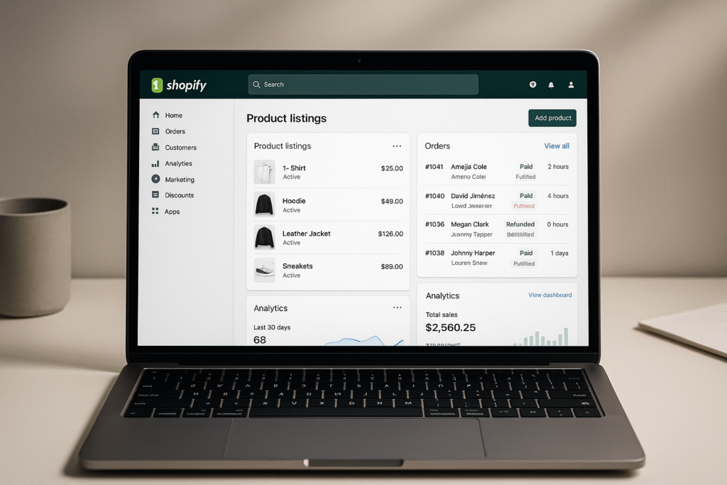 Shopify admin dashboard interface example